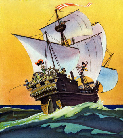 Peter Pan And The Darling Children At Sea