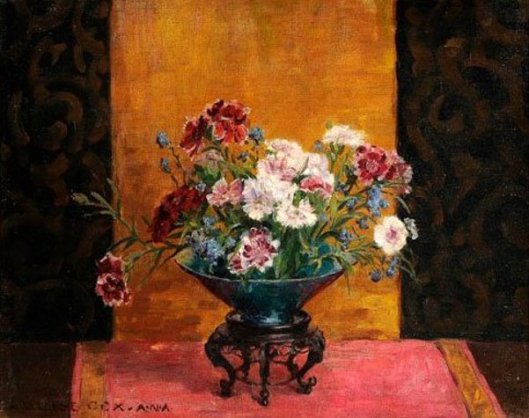 Still Life With Dianthus In An Asian Bowl