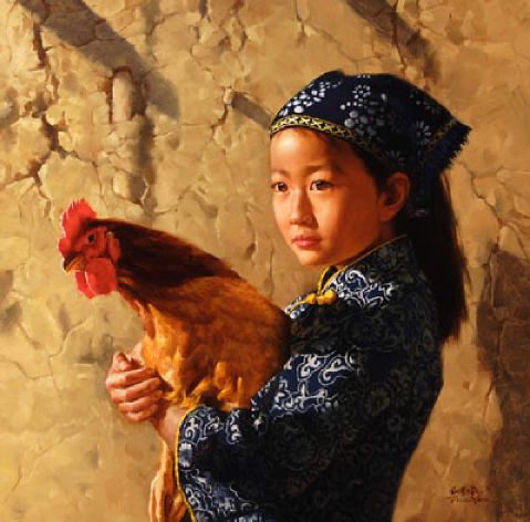 لوحات الفنان Jie-Wei Zhou Rooster