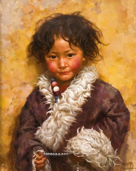 لوحات الفنان Jie-Wei Zhou Small_tibetan-boy-with-beads