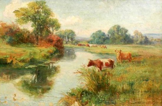 Landscape With River And Grazing Cattle