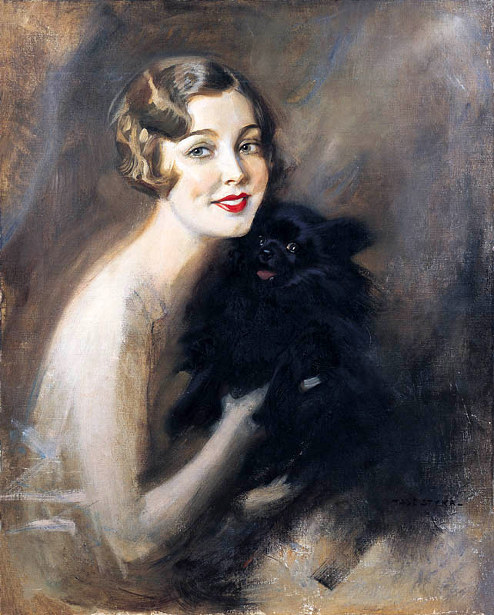 Portrait Of A Lady With A Little Black Dog