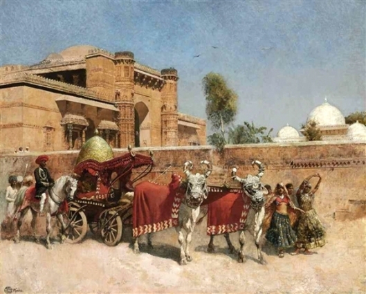 A Wedding Procession Before A Palace In Rajasthan